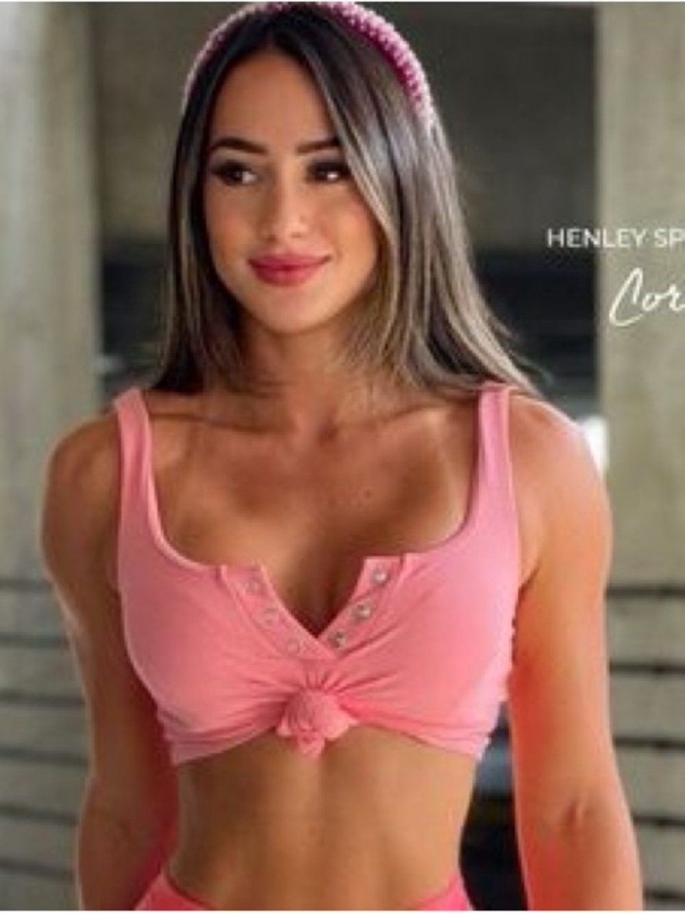 Henley Sports Bra Coral